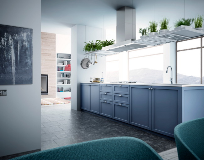 Cocina amplia en color azul