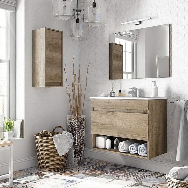 Muebles de baño modernos en color madera natural