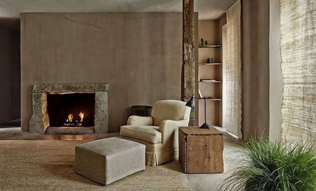 Salón con estética Wabi Sabi