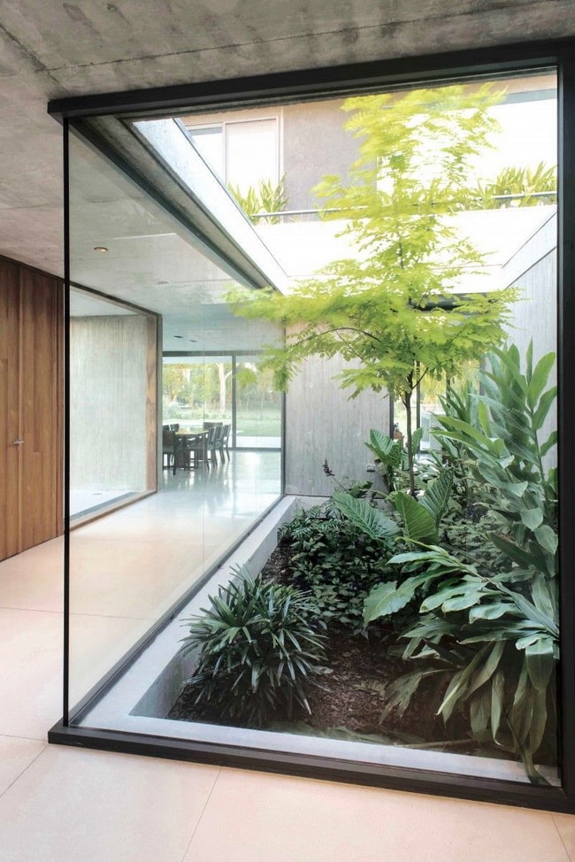 Jardines interiores con cerramientos de vidrio