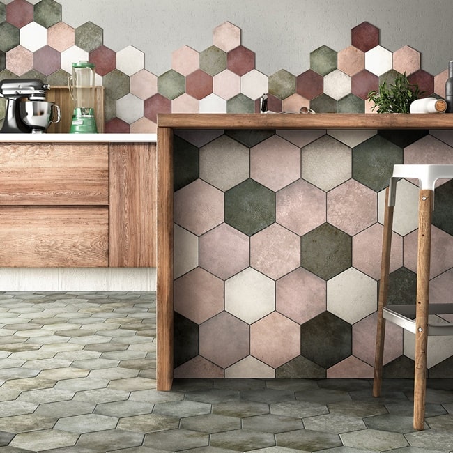 Azulejos hexagonales en cocinas