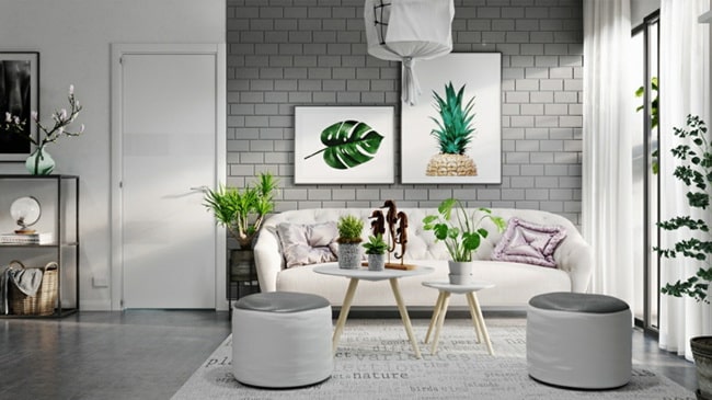 Gris claro y blanco para el salón