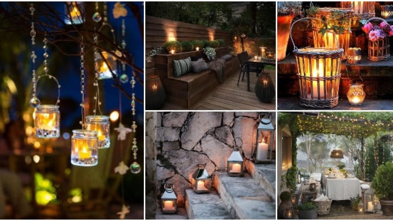▷ Ideas decorar exteriores con velas. Decoración de patios y jardines.