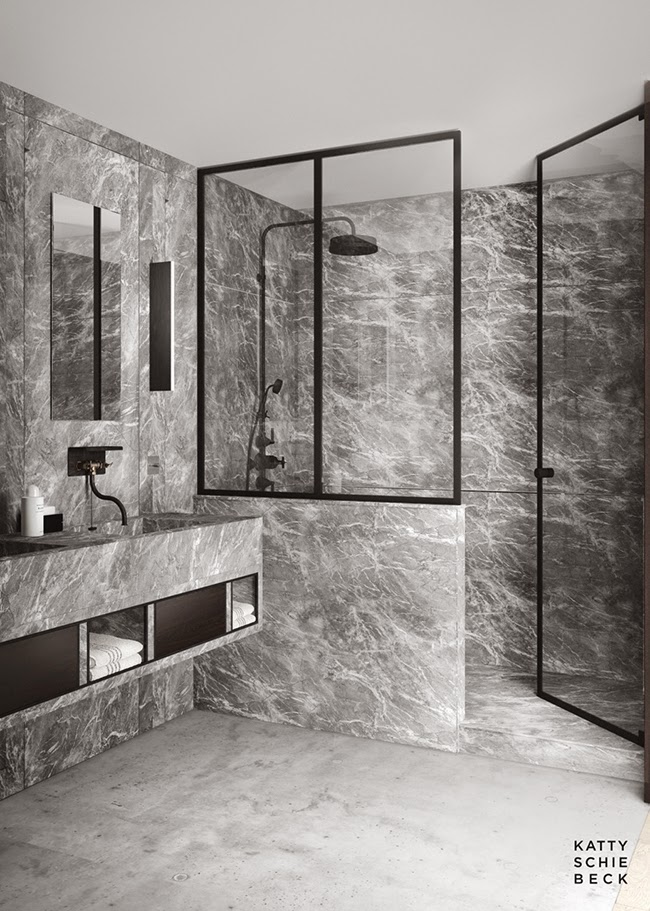 Paredes de baños en mármol gris