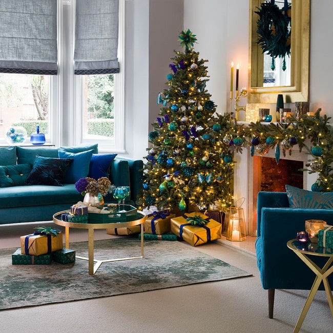 Decoración de Navidad en dorado y azul