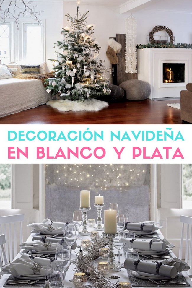 Decoración navideña en blanco y plata