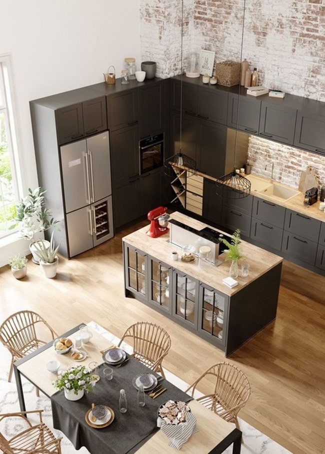 Cocina abierta al comedor con isla
