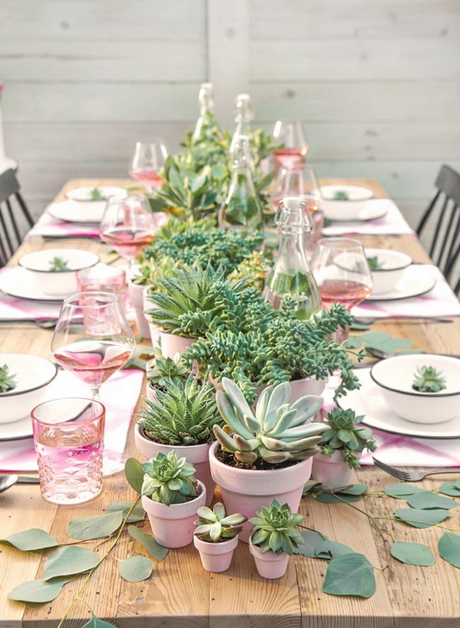Mesa decorada con suculentas