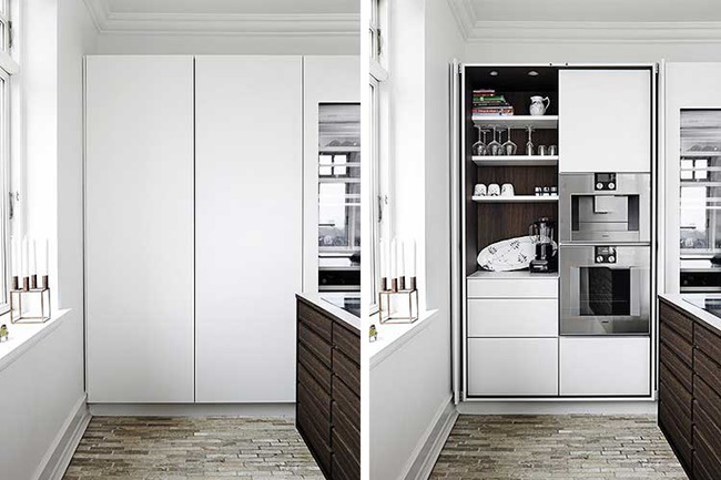 Cocina oculta con puertas escamoteables