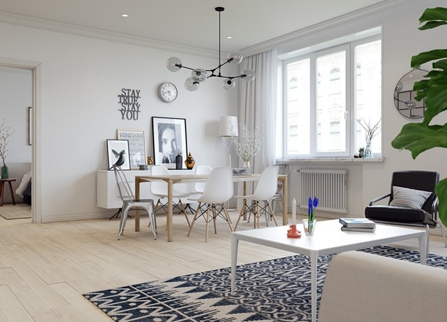 Salón comedor estilo escandinavo