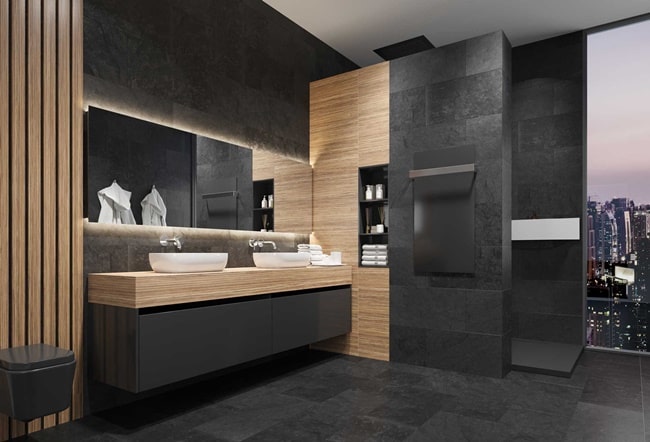Baños en madera y negro