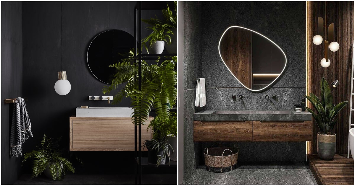 Baños en negro y madera