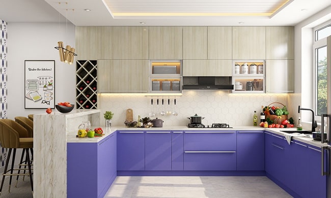 Blanco y violeta en cocinas