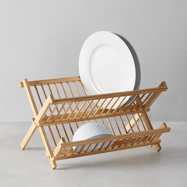 Escurreplatos de bambú plegable