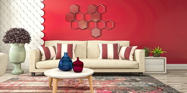 Pared del sofá en color rojo
