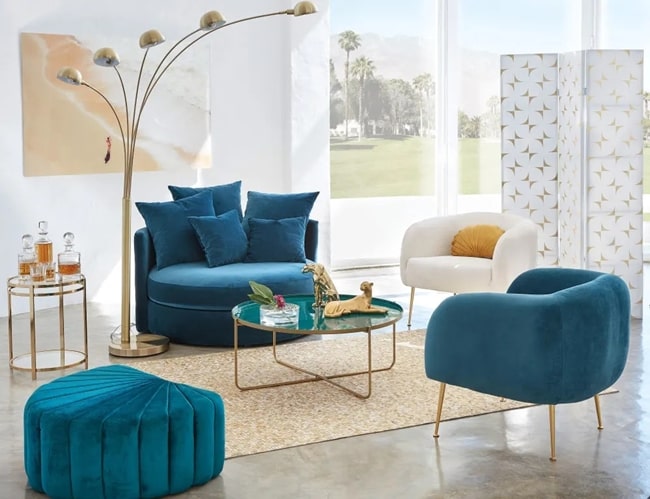 Sofá y sillones en color azul