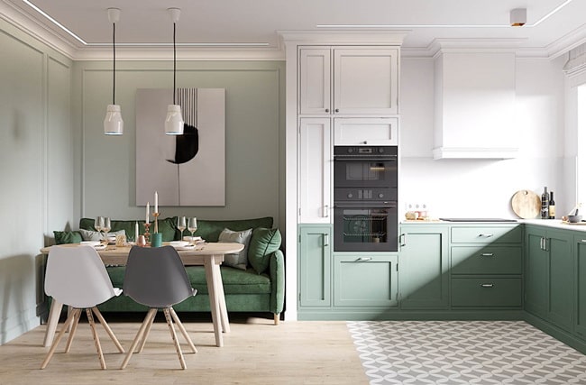 Cocina con muebles en color verde