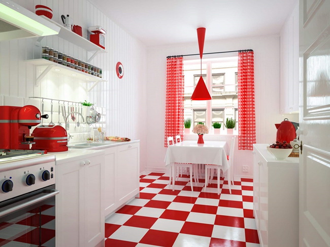Suelo de damero rojo y blanco