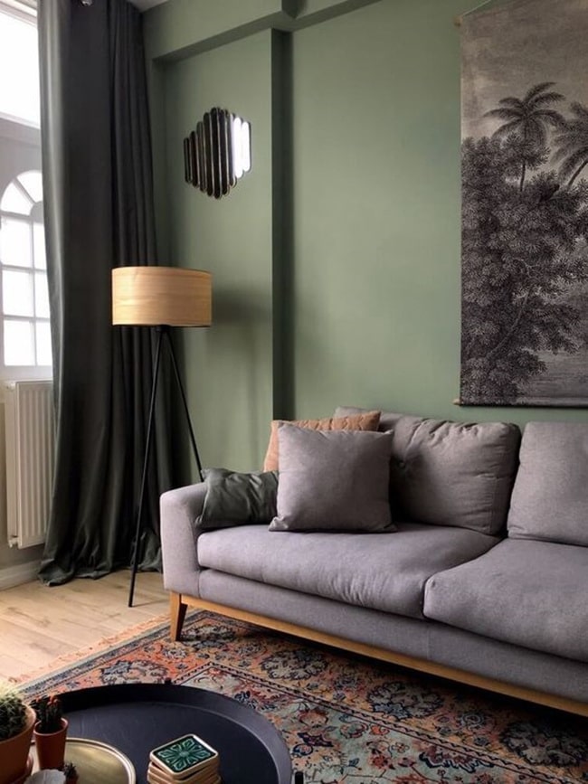 Gris y verde para la sala