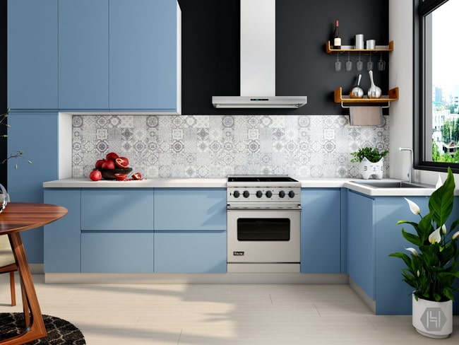 Frentes de cocina e color azul