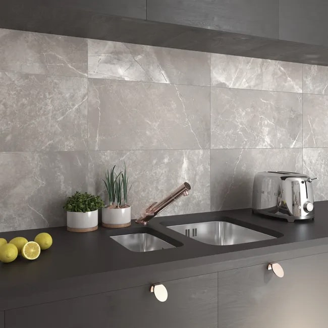 Azulejos para cocina efecto mármol gris mate