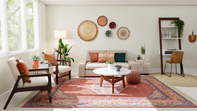 Decoración del salón con fibras naturales