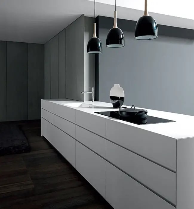 Cocinas modernas blancas con negro