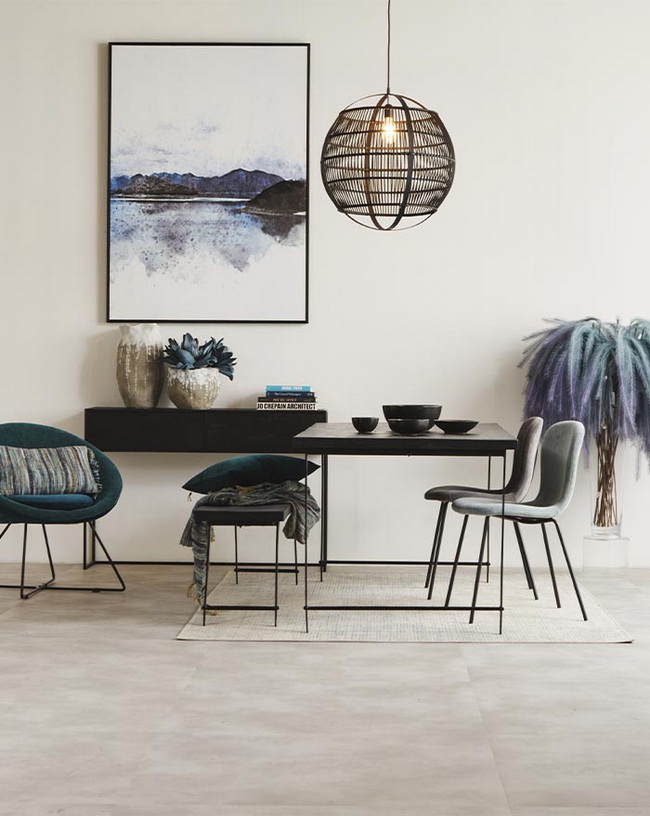 Comedor en beige, negro y azul