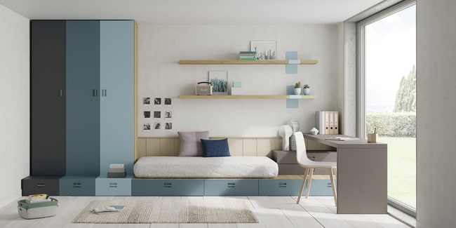 Dormitorio juvenil con cama baja