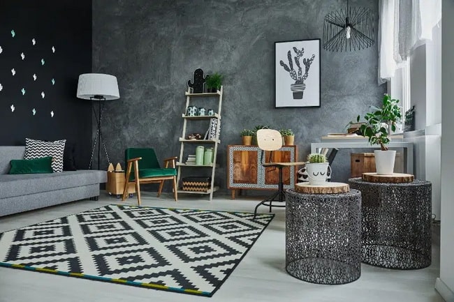 Salón en gris y negro