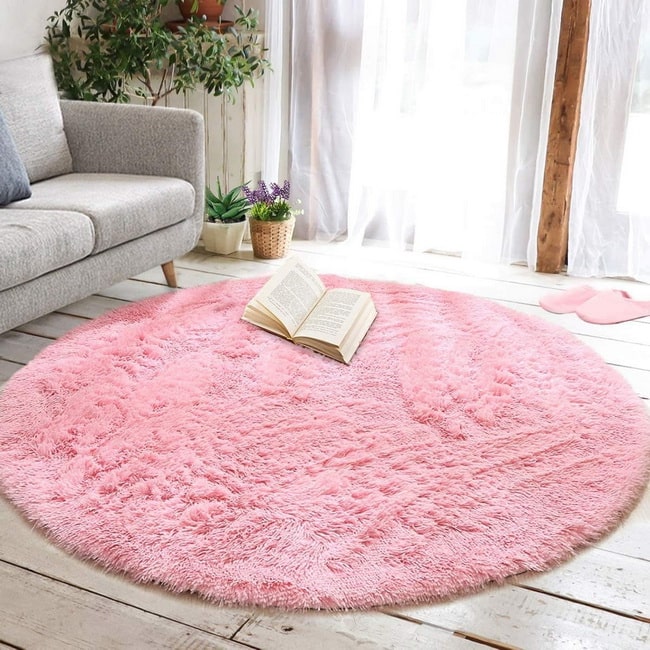 Alfombra redonda rosa claro