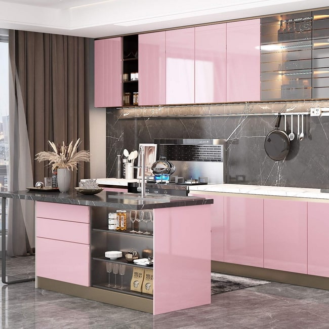 Armarios de cocina en color rosa