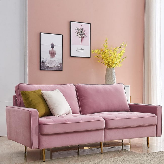 Sofá cama de terciopelo rosa