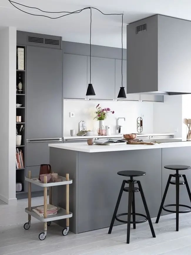 Cocina blanca y gris moderna
