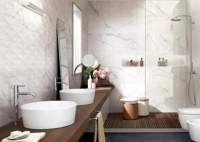 Efecto continuidad en paredes de baños
