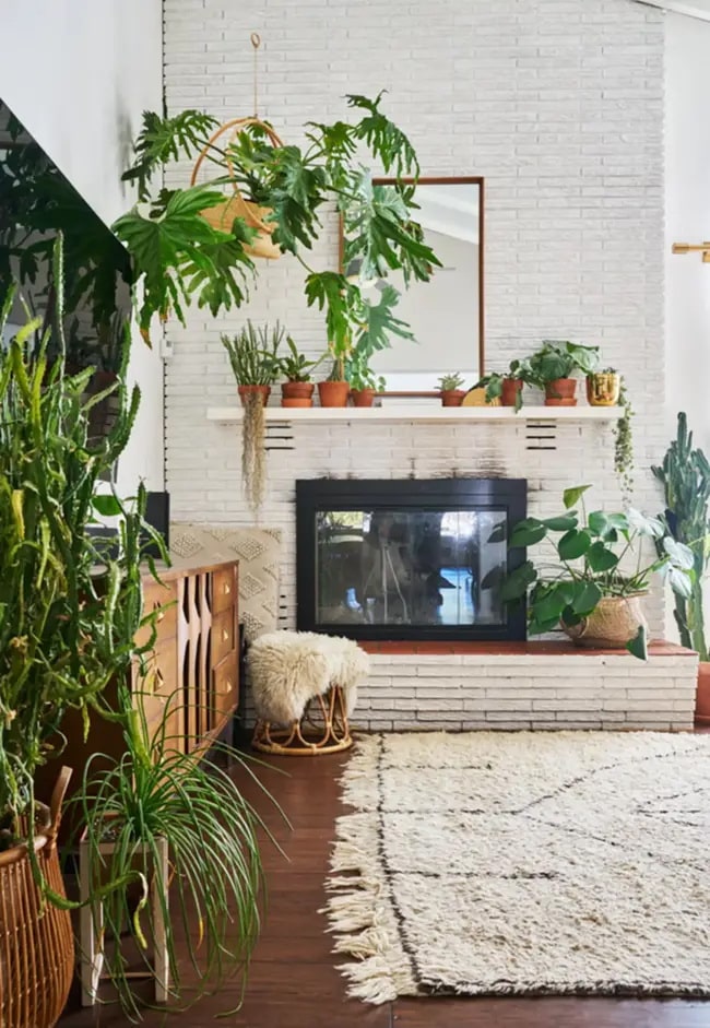 Ideas para decorar la pared de la chimenea con plantas
