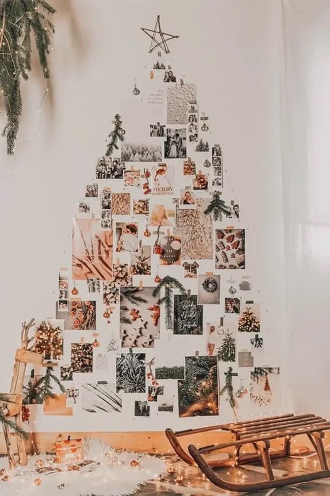 Árbol de Navidad en la pared Árbol de Navidad 2D hecho con recortes