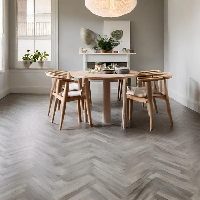Ideas para comedores con parquet gris