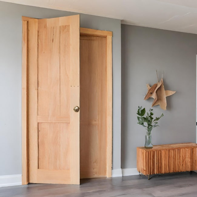 Suelo gris con puertas de madera natural
