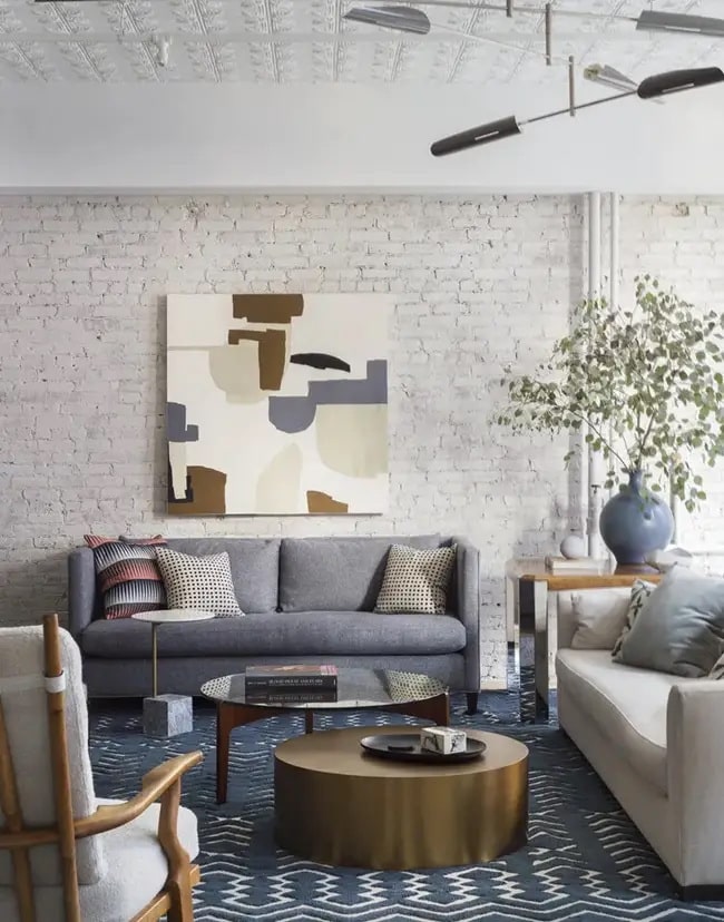 Salón moderno en gris y azul