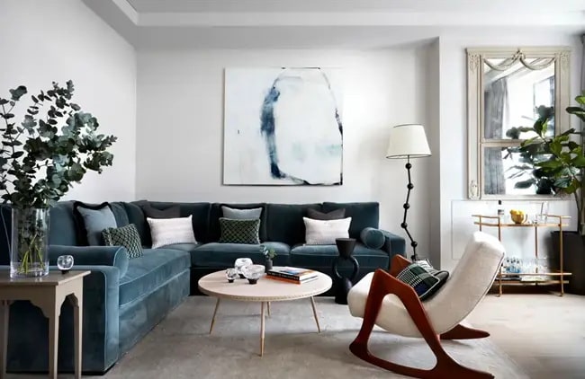 Salón gris y azul