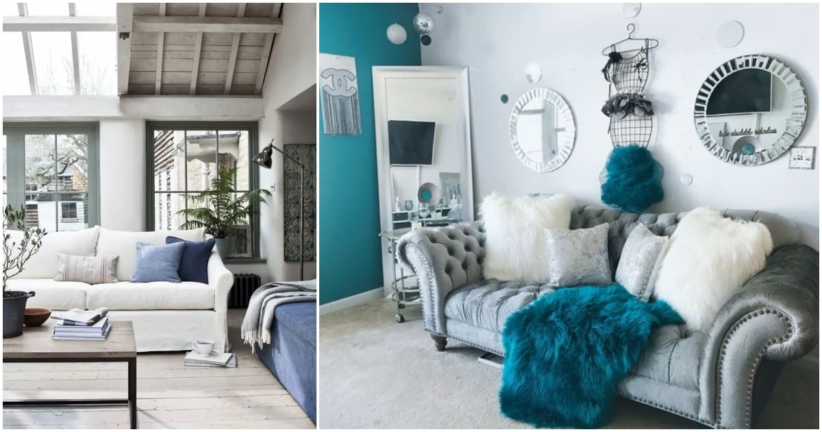 Salón gris y azul