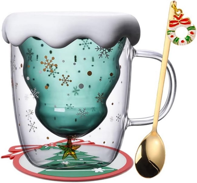 Taza con un árbol navideño inverso Taza navideña de vidrio