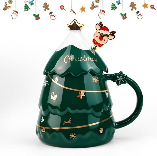 Taza con forma de árbol de Navidad Tazas navideñas