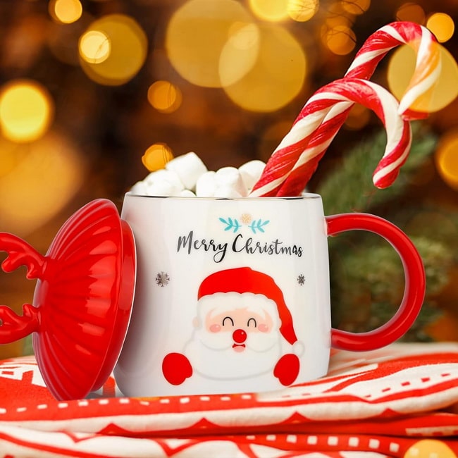 Taza Santa Claus con tapa Regalos navideños
