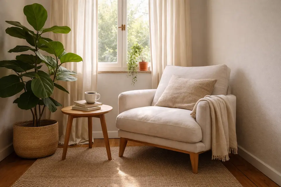 Rincón de lectura, decoración sostenible