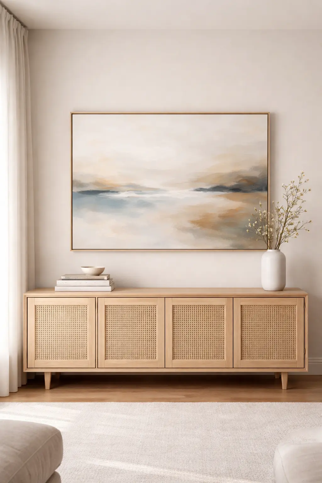 Cuadro grande sobre el aparador del salón