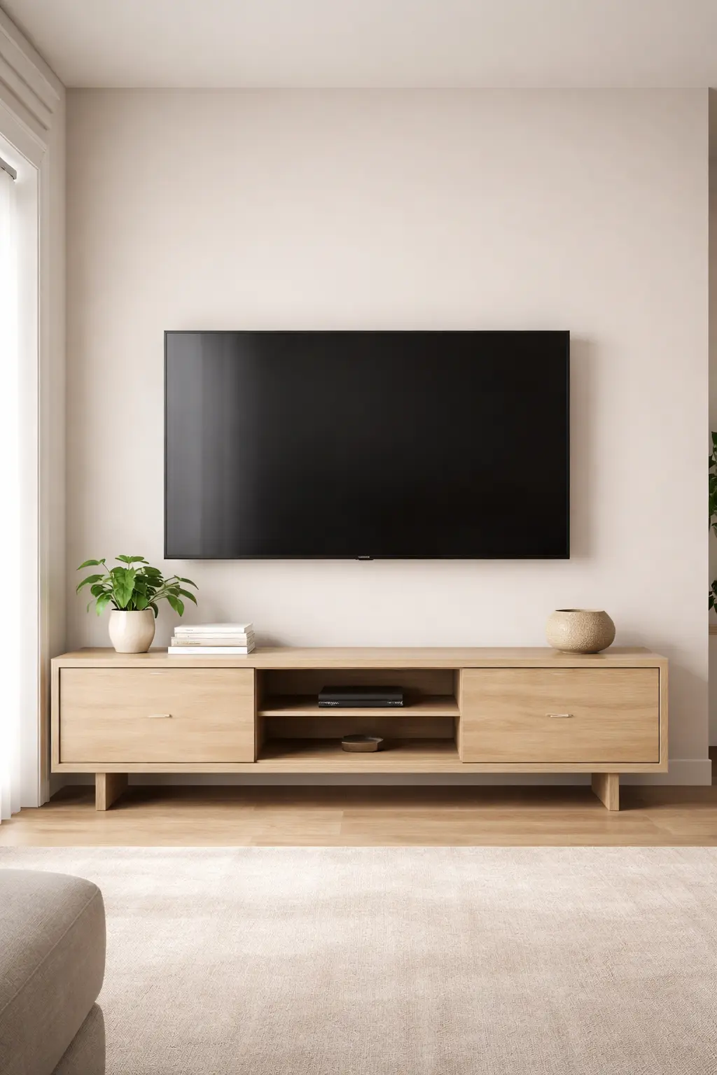 Televisión en la pared del aparador