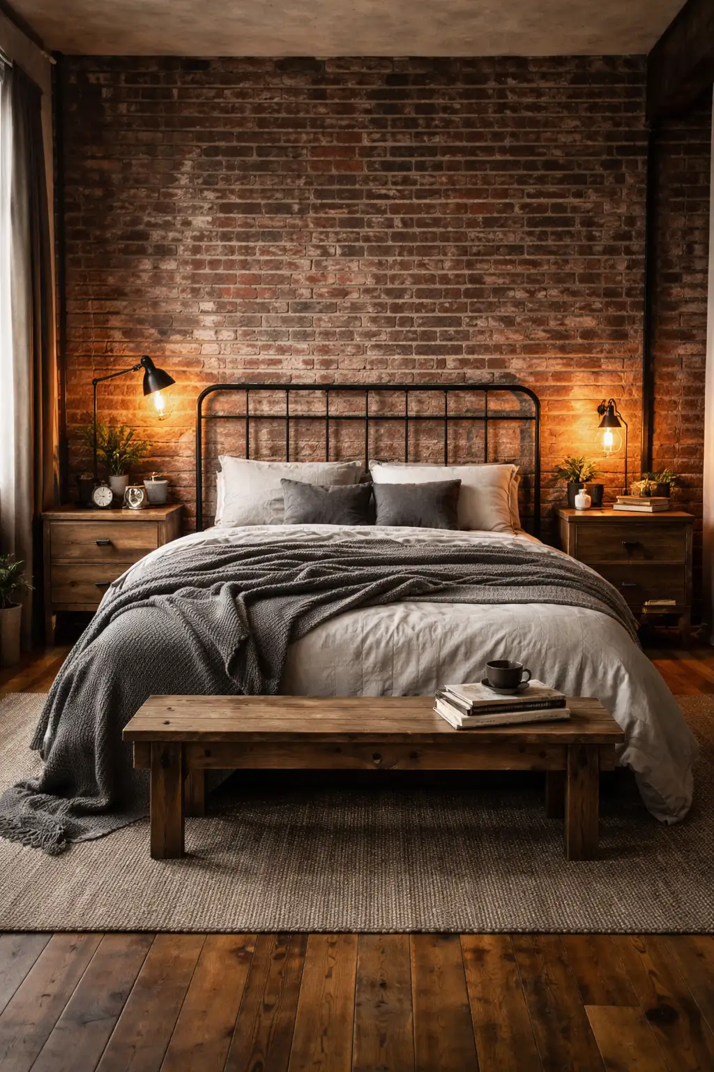 Cabecero de forja en dormitorio estilo industrial