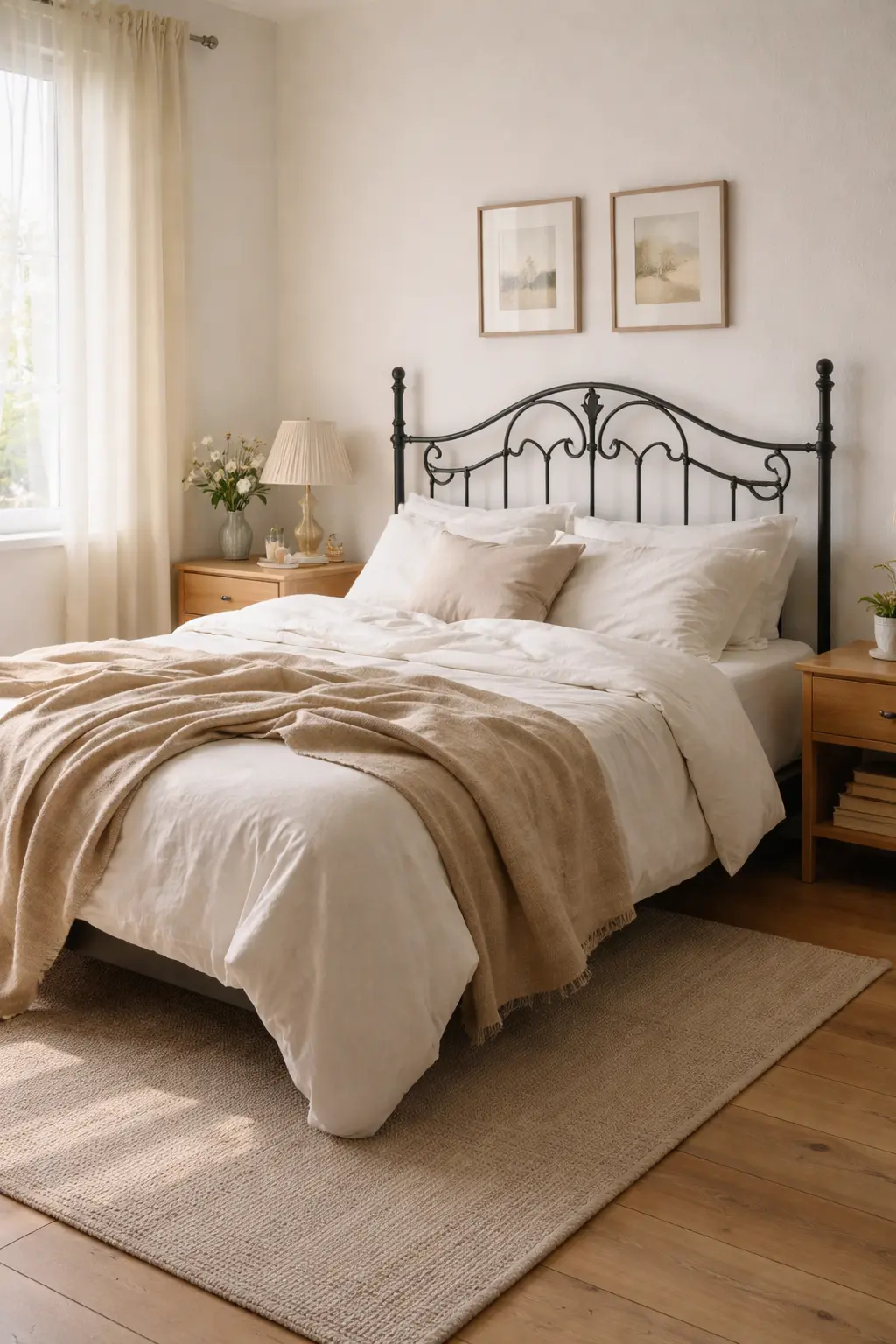 Cabecero de forja en dormitorio